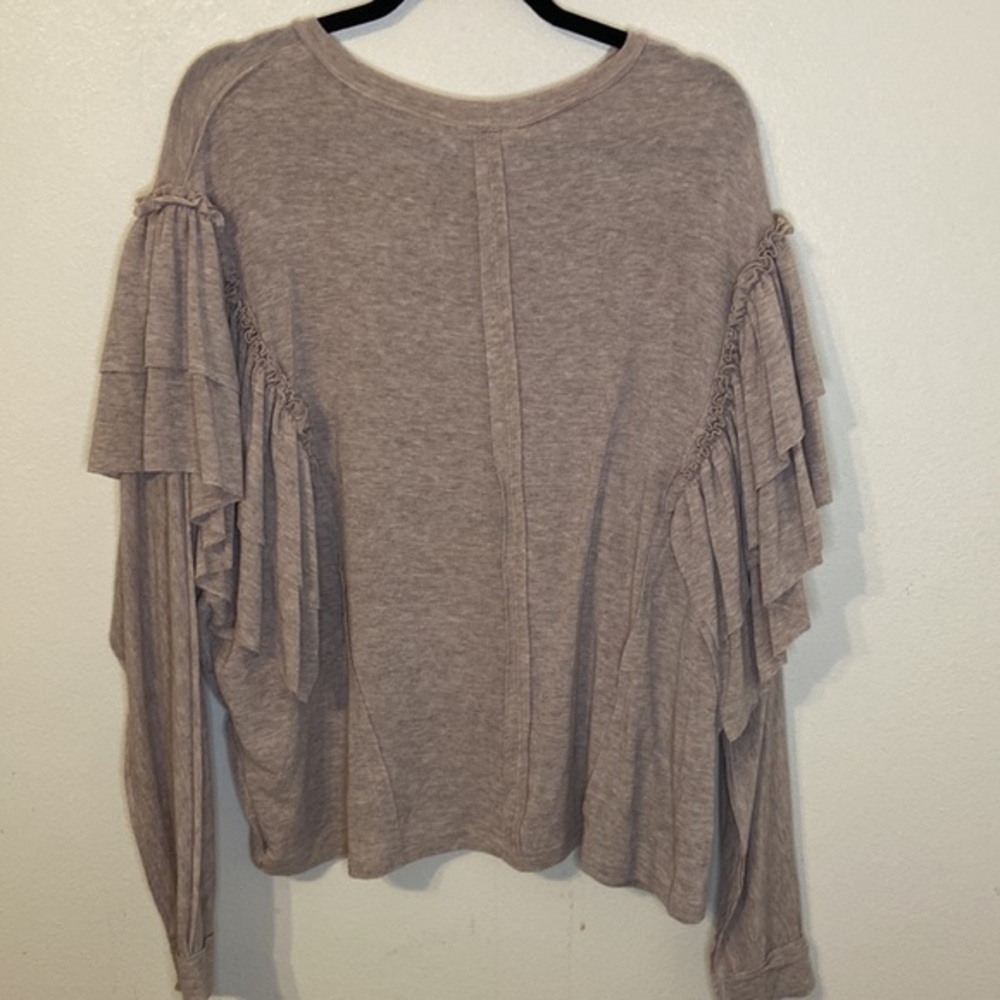 Easel Brown Ruffle Sleeve Top - Picture 6 of 7